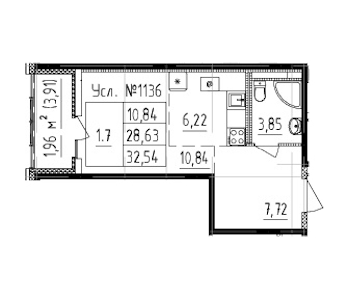 Квартира студия 32.54 м², 1/13 эт., ЖК «Чёрная речка(Nordest)»